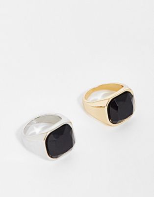 SVNX 2 pack signet rings in silver and gold