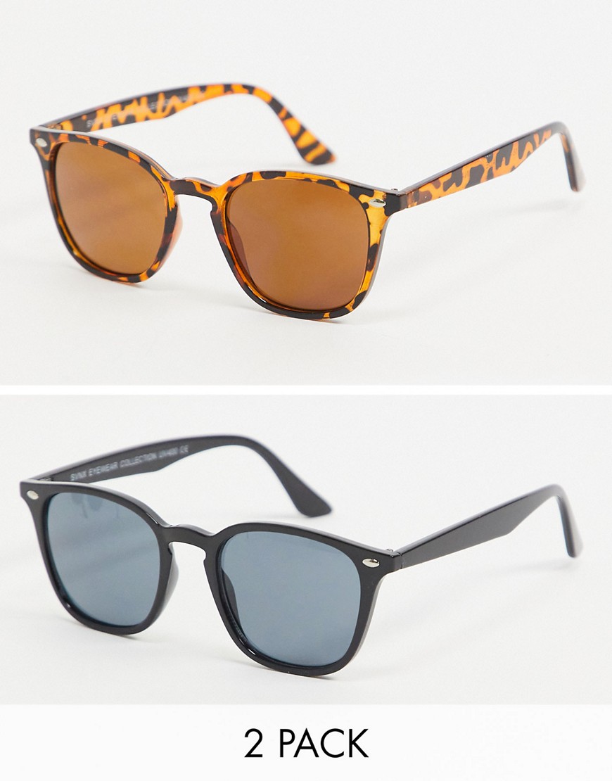 SVNX 2 pack sunglasses in black with brown tort detail-Multi
