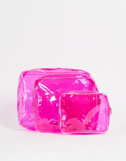 SVNX 3 pack cosmetics cases in bright pink