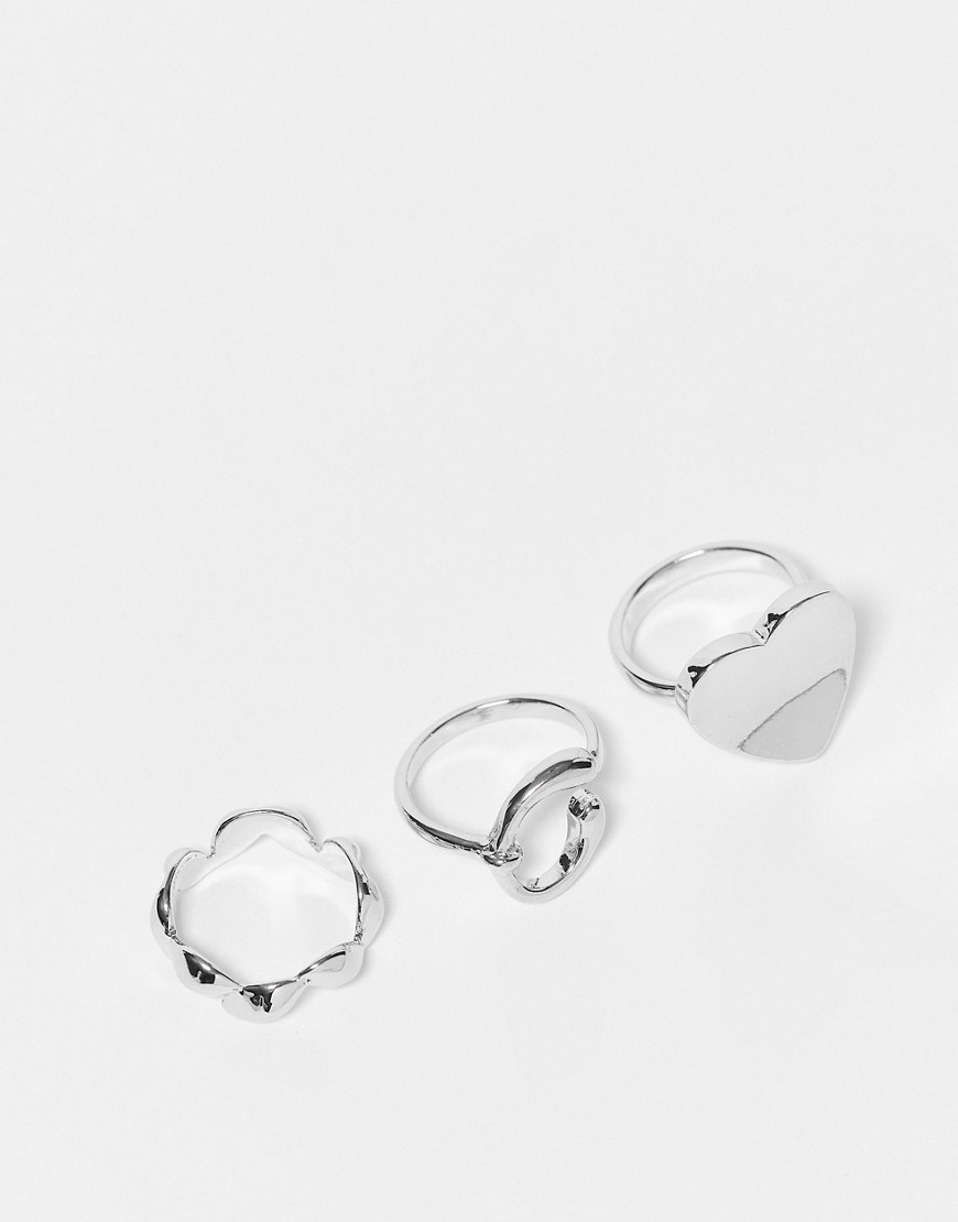 SVNX 3-pack rings with heart details and horse shoe in silver-Gold