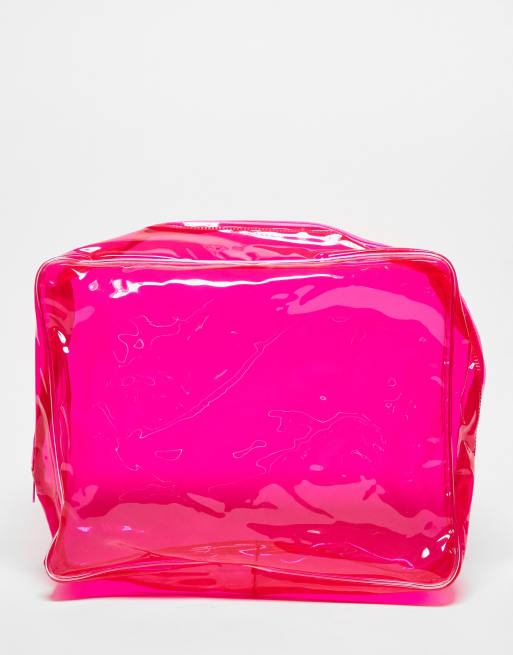 SVNX 3 pack vinyl cosmetic bags in fuchsia | ASOS