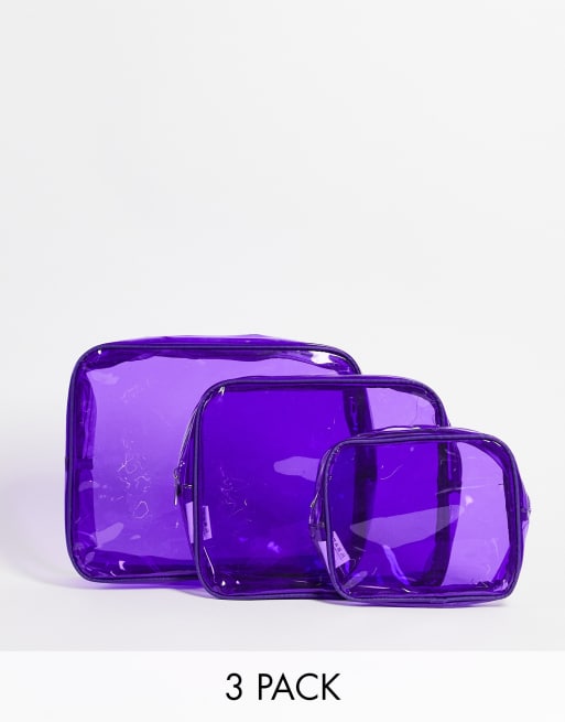 SVNX – 3er-Set Kosmetiktasche in Lila aus Vinyl