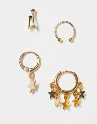 SVNX 4 pack earrings with star details with huggie and ear cuffs