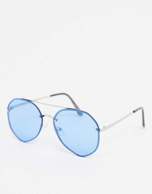 SVNX angular aviator sunglasses in blue lens