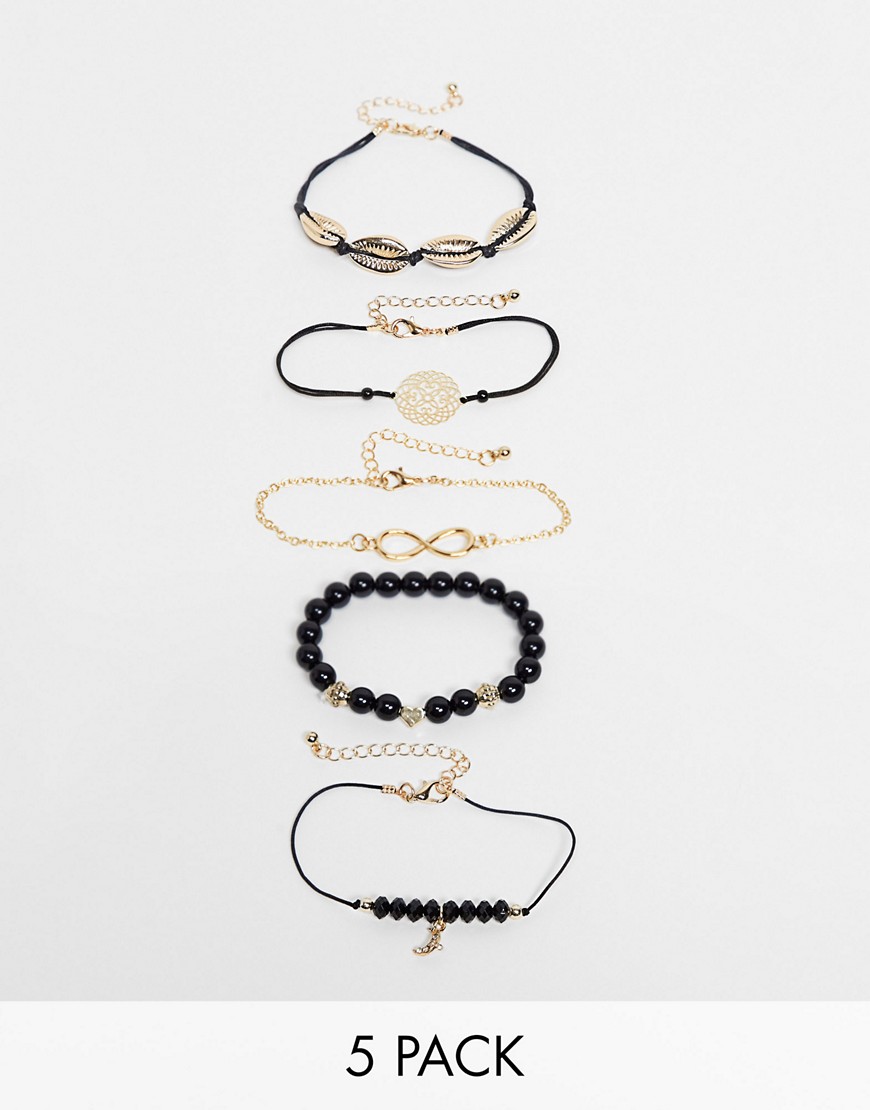 SVNX astrology vibe pack of 5 bracelets in gold and black