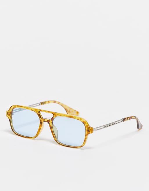 SVNX - Aviator-briller i retro-stil med blue light-glas og stel i honningfarvet skildpaddemønster