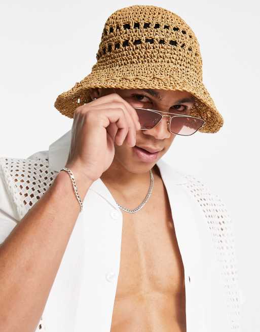 SVNX - Beige retro strå-bøllehat i resort-stil
