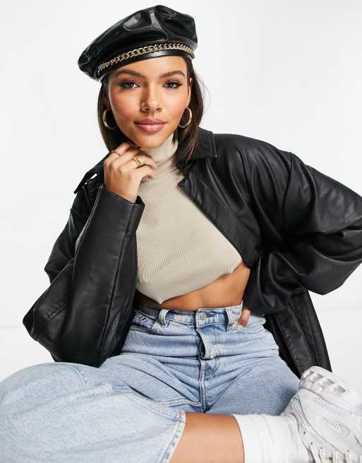 SVNX - Béret en cuir PU avec chaîne - Noir