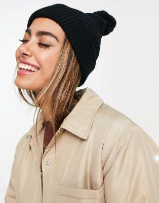 SVNX bobble beanie hat in black