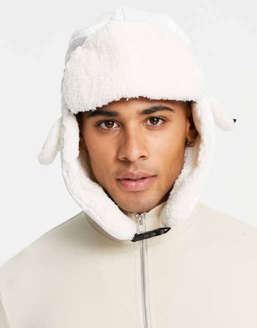 SVNX borg trapper hat in off white | ASOS