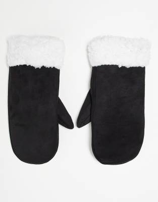 Svnx Suede Borg Mittens In Black