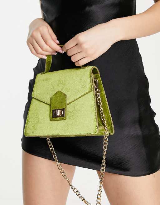 SVNX - Borsa in velluto verde scuro con catenina