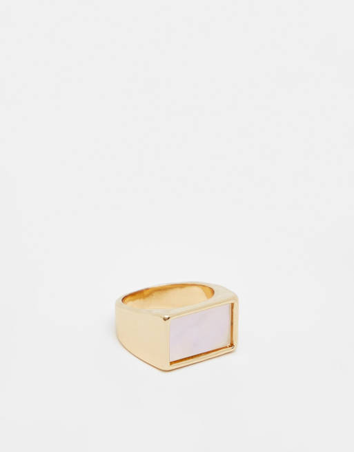 SVNX - Brede ring met pareldetail in goud