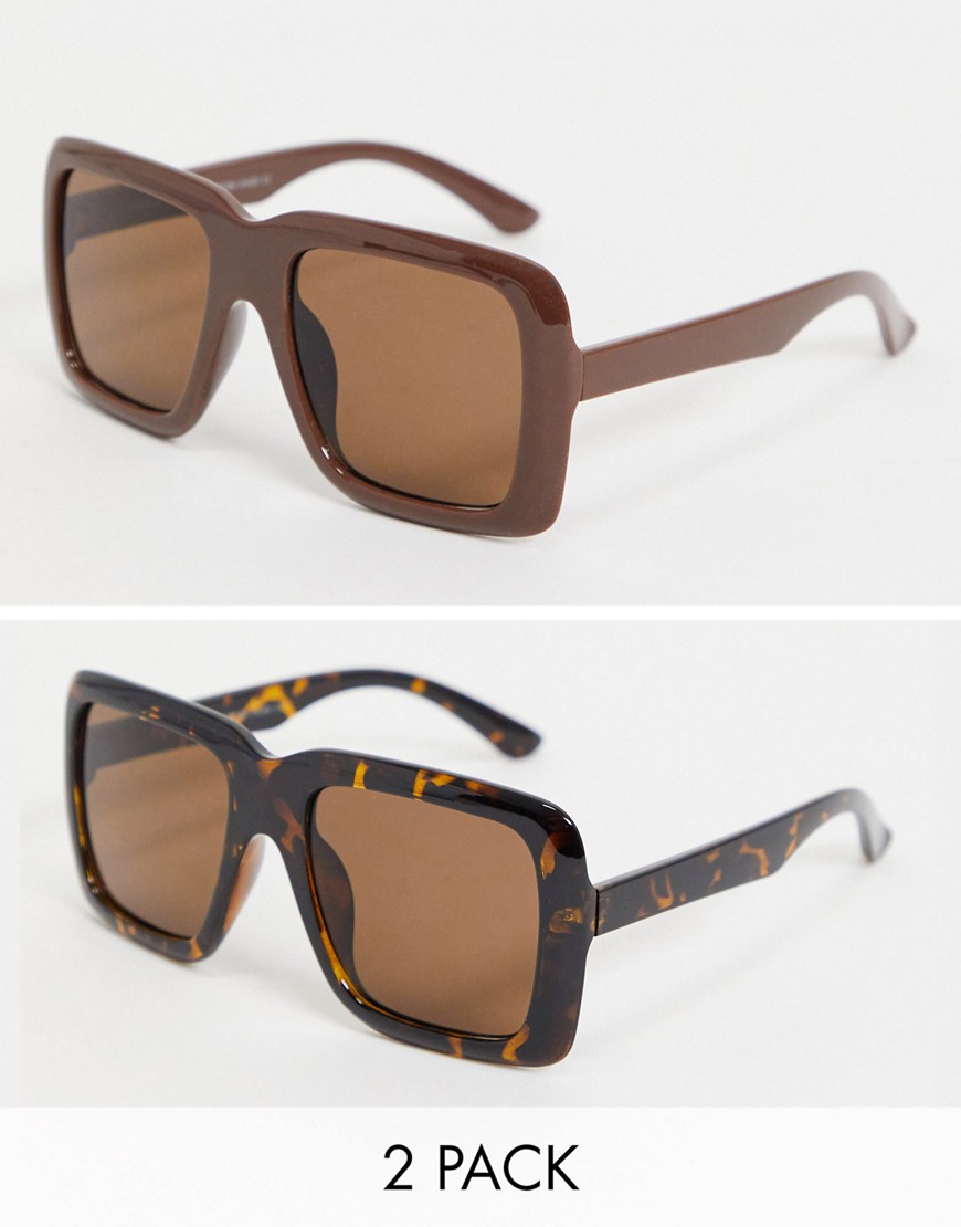 SVNX – Bruna och ljusbrunt spräckliga fyrkantiga oversize-solglasögon, 2-pack