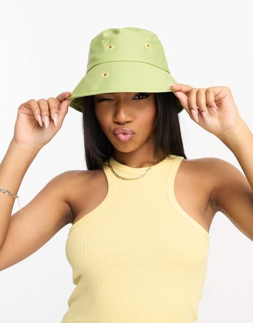 SVNX - Bucket hat met geborduurde bloemen in groen