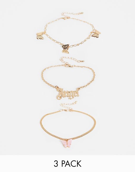 SVNX butterfly anklet pack of 3