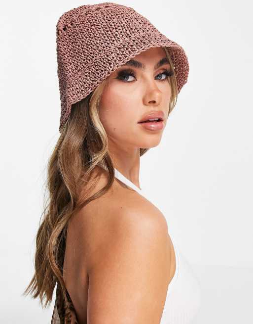 SVNX - Cappello da pescatore in paglia rosa