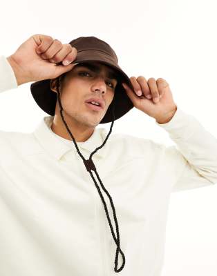 SVNX - Cappello da pescatore marrone chiaro con fermacorda