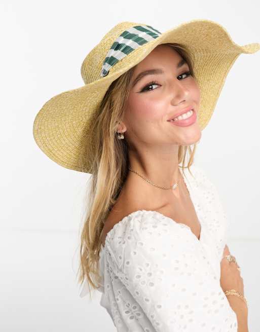 SVNX - Cappello di paglia per il sole con falda piatta e finiture a righe