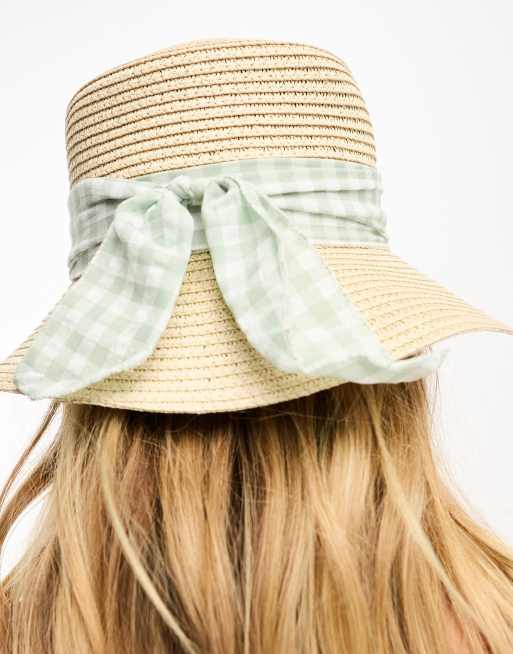 SVNX - Cappello di paglia per il sole con falda piatta e finiture a righe