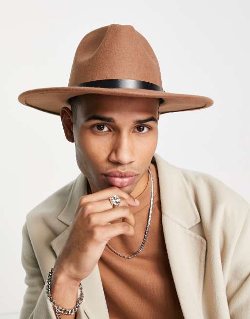 SVNX - Cappello fedora in feltro color cuoio