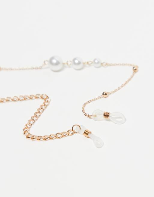 SVNX - Catenina a due fili per occhiali da sole color oro con perle