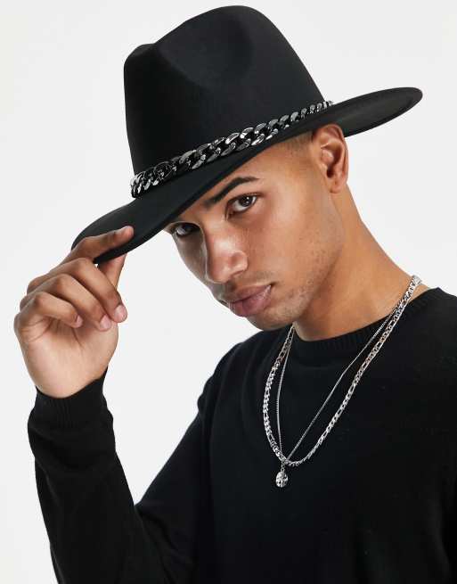 SVNX chain detail fedora hat in black | ASOS