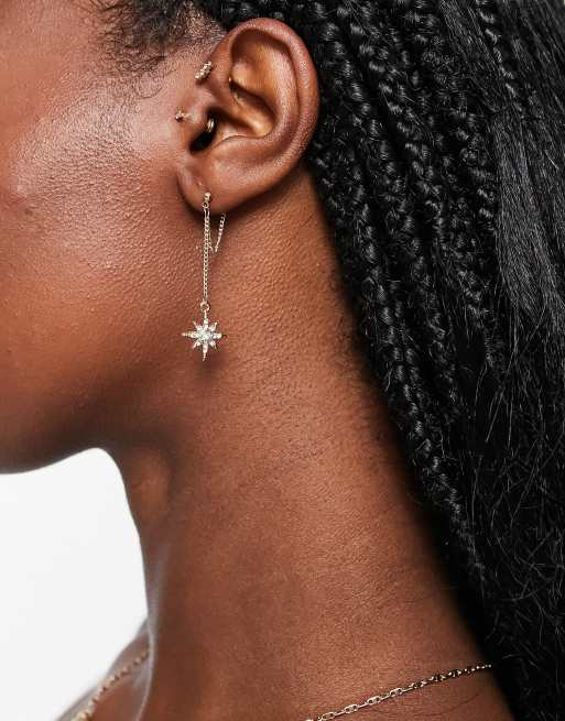 SVNX chain detail stud with dangling star pendant in gold