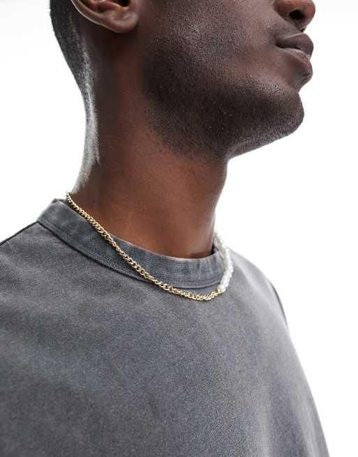 SVNX - Choker-ketting met gouden schakelketting en parels
