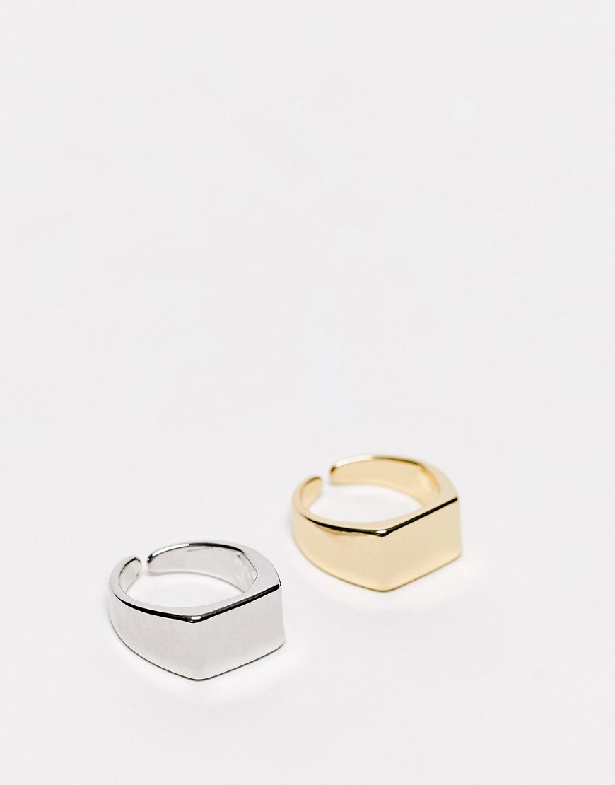SVNX chunky 2 pack rings in gold and silver-Multi