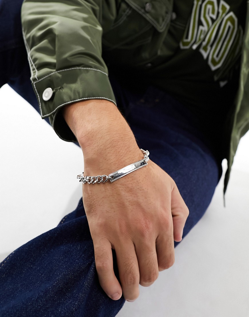 chunky chain bracelet with bar detail-Silver