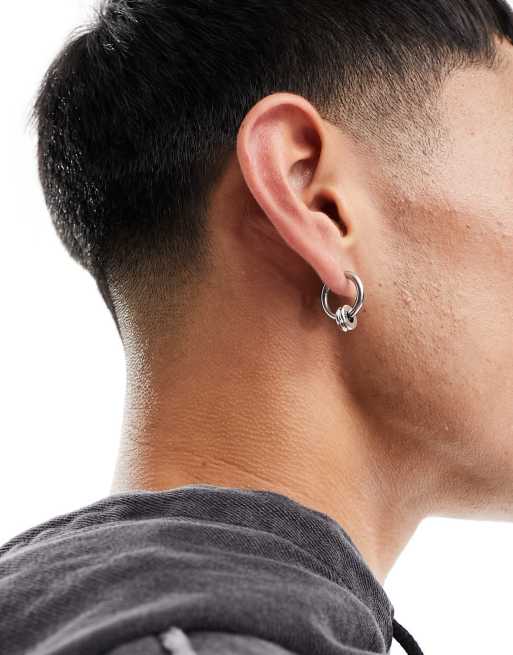 SVNX chunky silver hoop earrings with a metal ball detail
