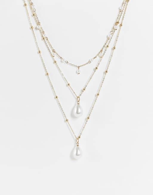 SVNX - Collier multi-rangs orné de perles - Doré