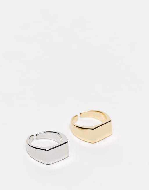 SVNX - Confezione da 2 anelli spessi color oro e argento