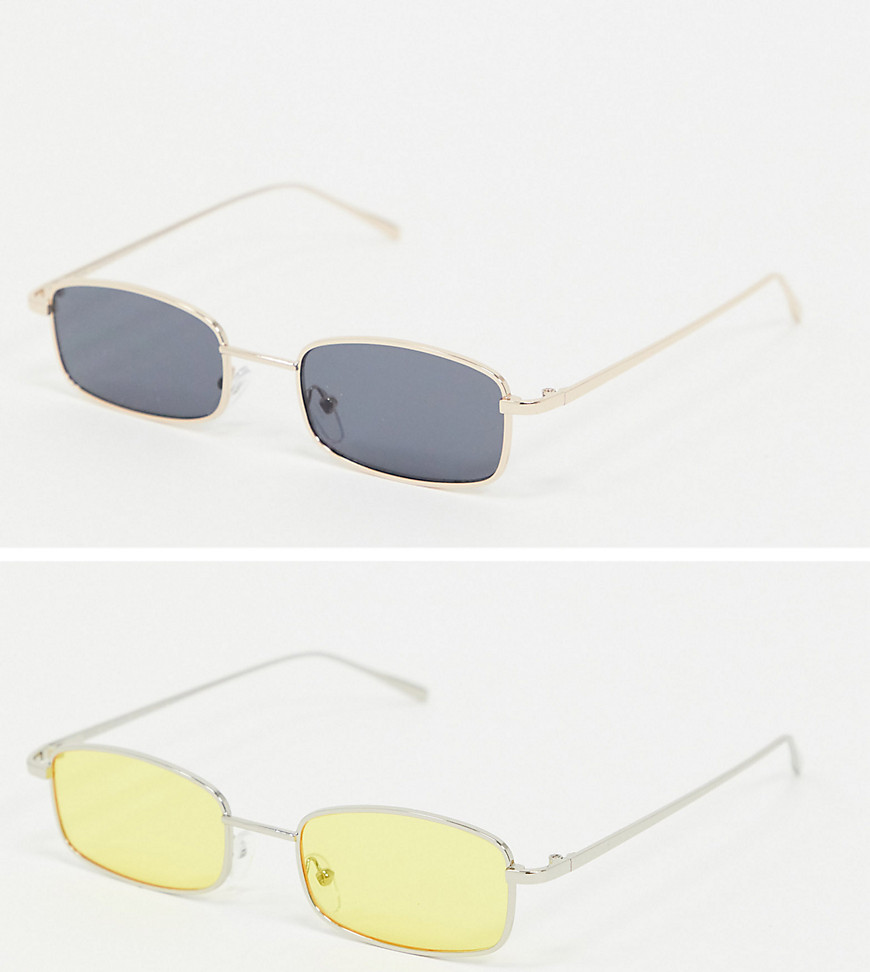 SVNX - Confezione da 2 occhiali da sole rettangolari in metallo-Multicolore