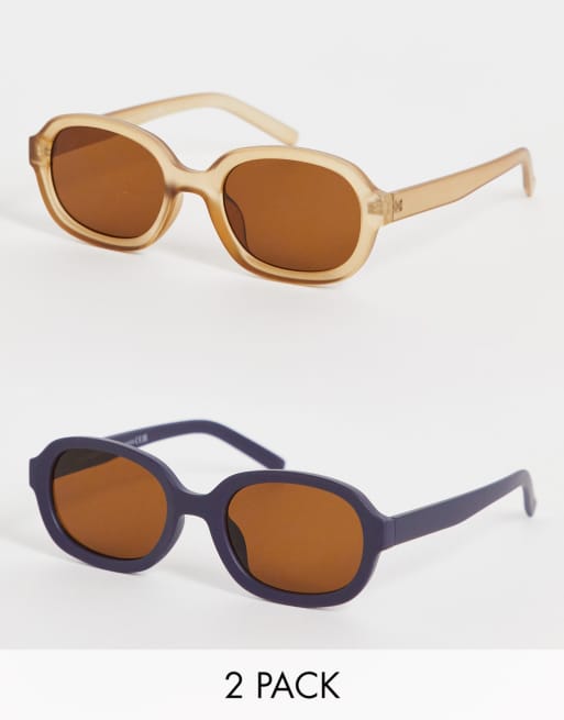 SVNX - Confezione da due paia di occhiali da sole rotondi beige e viola