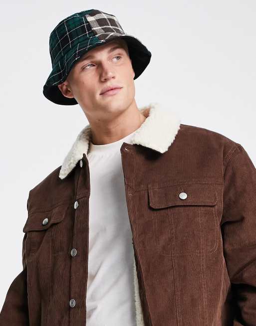 SVNX cotton plaid bucket hat in green