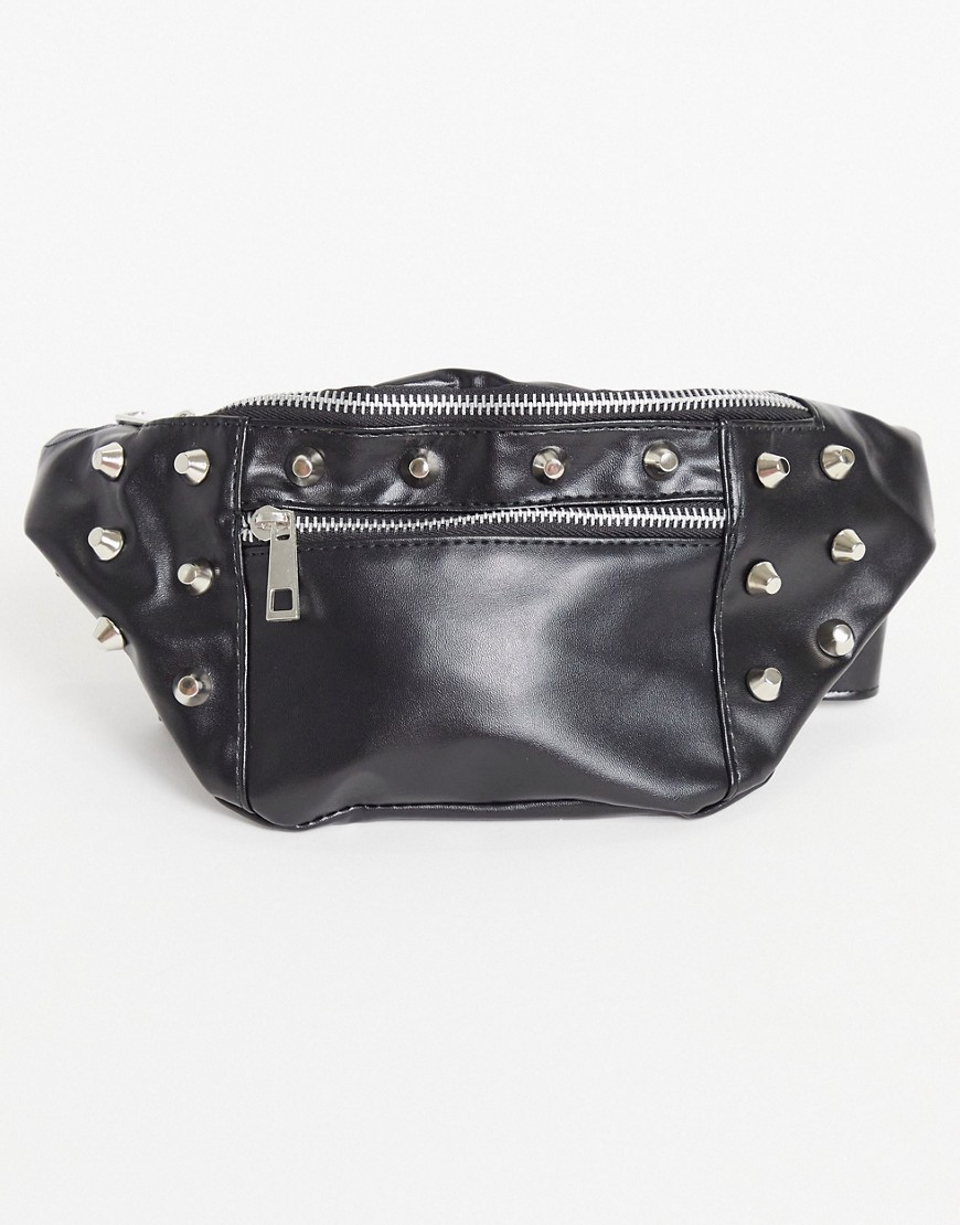 SVNX cross body bag with stud and removable chain detail in black