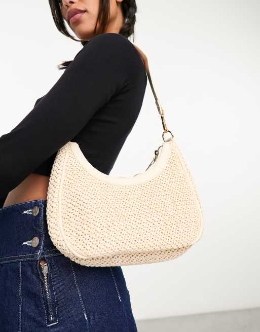 SVNX - Crossbody tas van stro met afneembare bandjes in naturel