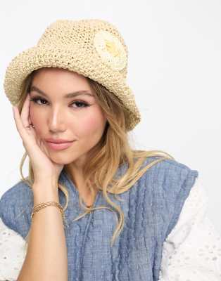 SVNX SVNX daisy straw bucket hat-Neutral