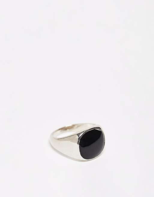 SVNX - Dikke ring in zilver met zwarte edelsteen