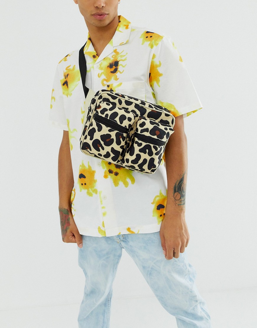 SVNX double pocket bum bag in leopard print-Beige