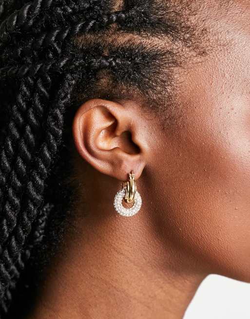 SVNX double silver hoop earrings with crystal details