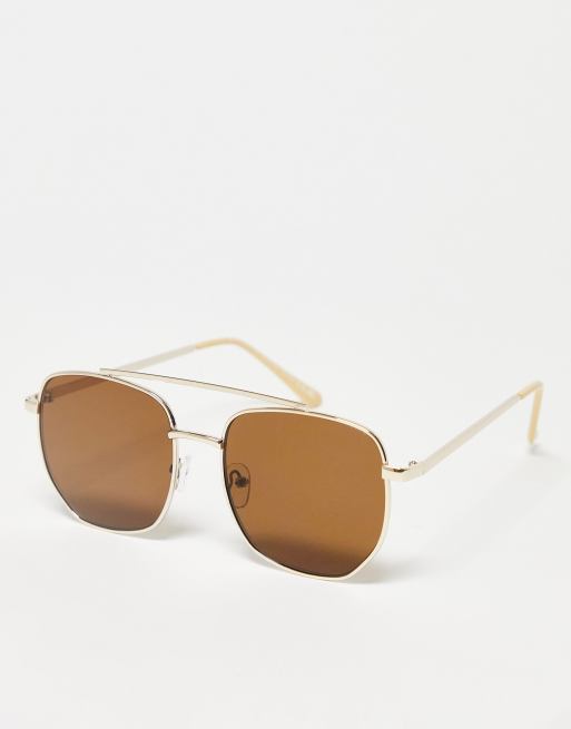 SVNX – Eckige 70er-Jahre-Pilotensonnenbrille in Schwarz und Gold