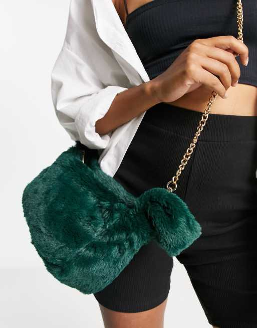 Green faux store fur bag