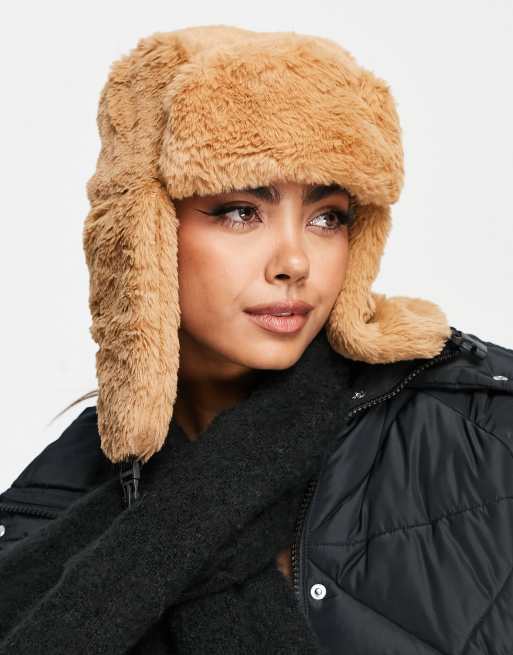 SVNX faux fur trapper hat in tan | ASOS