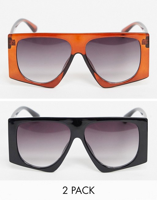 SVNX flat top sunglasses 2 pack in black and rust