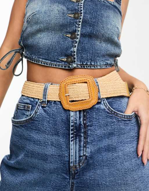 SVNX - Geweven riem met decoratieve gesp in naturel