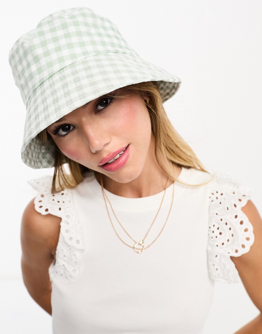Svnx Gingham Bucket Hat In Green And White