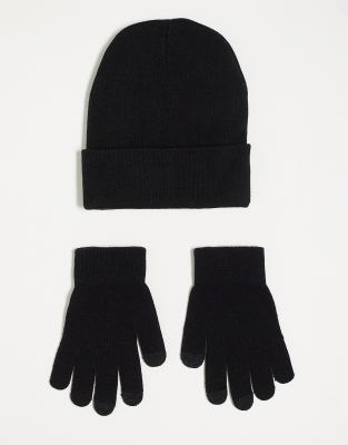 gloves and beanie gift set in black